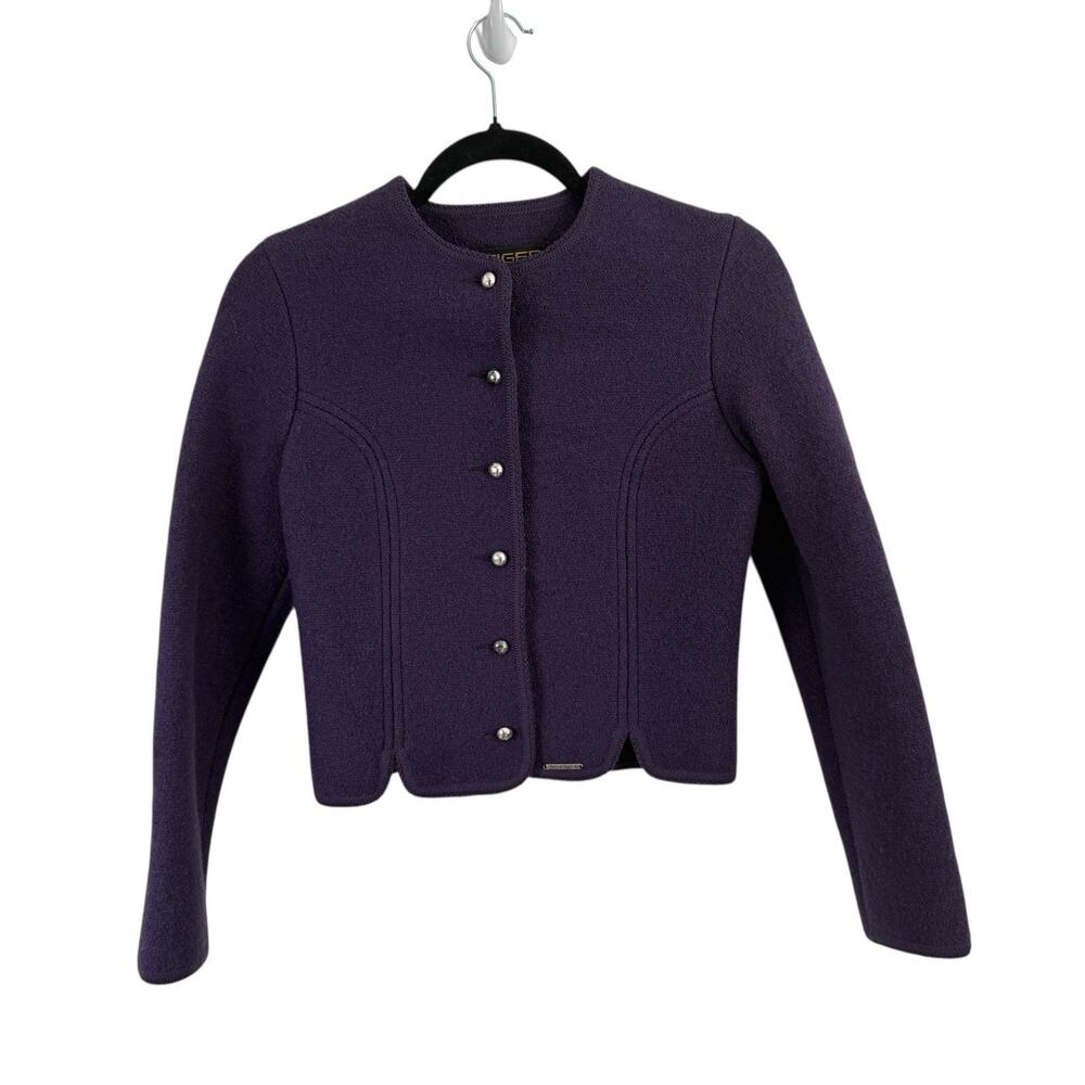 Geiger Tyrol Purple Wool Sweater Jacket Vintage Made in Austria Womens 36 US Sma